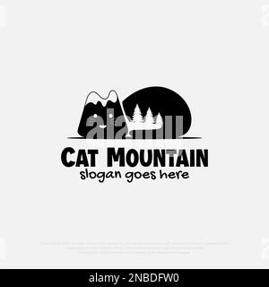 Cat mountain logo design vector, simple logo for outdoor adventure icon illustration template Stock Vector