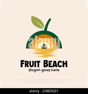 fruit Beach logo design vector,nature tropical beach outdoor logo for holiday,vacation, travel agency vector illustration Stock Vector