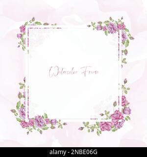 Painted watercolor composition of flowers in pastel colors. Frame, border, background. Greeting card. Valentine's Day, flat vector modern illustration Stock Vector