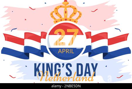 Happy Kings Netherlands Day Illustration with Waving Flags and King Celebration for Web Banner or Landing Page in Flat Cartoon Hand Drawn Templates Stock Vector