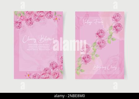 Cover, stencil for design. Vector with rose flowers on a white background.A card or invitation. Space for your text. modern watercolor vector illustra Stock Vector