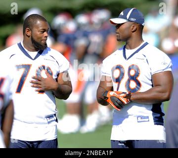 Denver Broncos' Ryan McBean (98) celebrates after Denver recovered