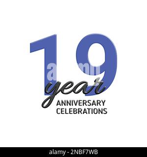 19th anniversary celebration logo design. Vector festive illustration. Realistic 3d sign. Party event decoration Stock Vector