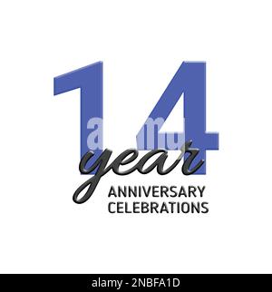 14th anniversary celebration logo design. Vector  festive illustration. Realistic 3d sign. Party event decoration Stock Vector