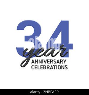 34th anniversary celebration logo design. Vector festive illustration. Realistic 3d sign. Party event decoration Stock Vector