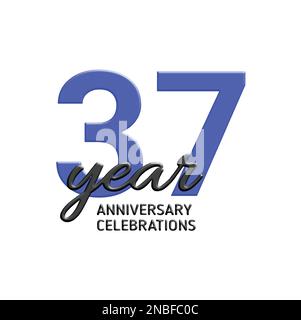 37th anniversary celebration logo design. Vector festive illustration. Realistic 3d sign. Party event decoration Stock Vector