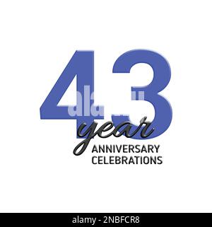 43th anniversary celebration logo design. Vector festive illustration. Realistic 3d sign. Party event decoration Stock Vector