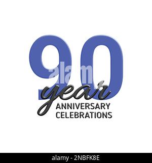 90th anniversary celebration logo design. Vector festive illustration. Realistic 3d sign. Party event decoration Stock Vector