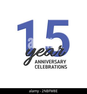 15th anniversary celebration logo design. Vector festive illustration. Realistic 3d sign. Party event decoration Stock Vector