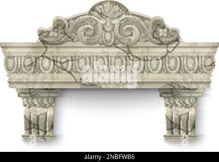 Ancient cracked marble element of wall building architectural design realistic vector illustration Stock Vector