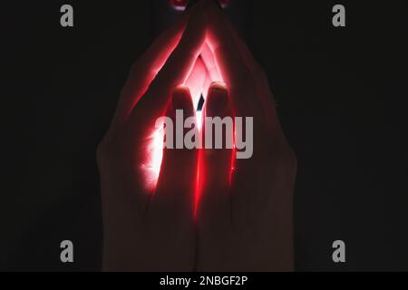 woman holding light guardian angel protection Stock Photo