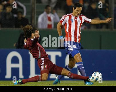 Paraguay's Roque Santa Cruz during the 2010 FIFA World Cup South Africa 1/8  of final Soccer match, Paraguay vs Japan at Loftus Versfeld football  stadium in Pretoria, South Africa on June 29