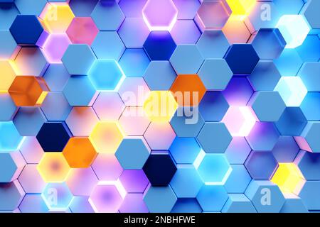 3d illustration of a colorful honeycomb monochrome honeycomb for honey ...