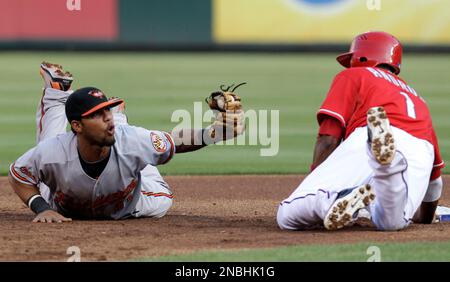 A tattoo is seen on Baltimore Orioles' Robert Andino's arm before a  baseball game against the New York Yankees in Baltimore, Monday, April 9,  2012. (AP Photo/Patrick Semansky Stock Photo - Alamy