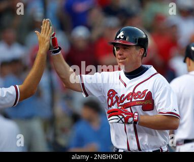 Former Atlanta Braves star Chipper Jones reacts as he stands next