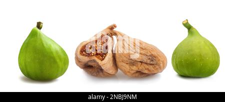 Ripe and dried figs isolated on white Stock Photo
