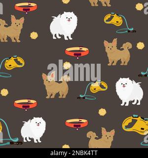 Bichon frise Teacup seamless pattern. Different coat colors and poses set. Vector illustration Stock Vector