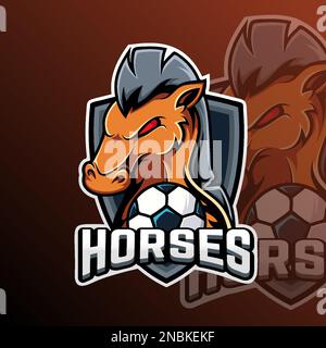 Horses Football Animal Logo Sport Club Team Badge Stock Vector