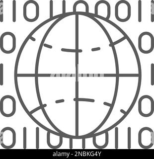Globe earth with code, digital world lineal icon. Global technology, internet, social network symbol design. Stock Vector