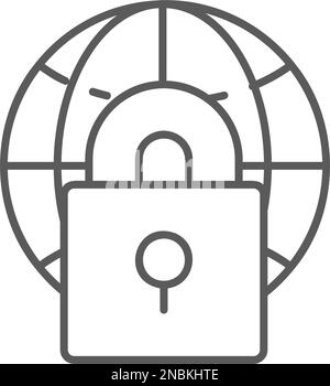 Globe earth with lock, world lock down lineal icon. Global technology, internet, social network symbol design. Stock Vector