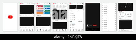 Vinnytsia, Ukraine, February 24 2021: set of Youtube template frame for social media Stock Vector