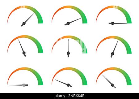 Set of customer satisfaction meter. Speedometer scale collection. Vector illustration. Stock Vector