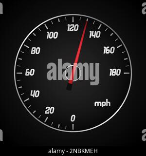 Car speedometer in miles with red arrow. Vector illustration Stock Vector