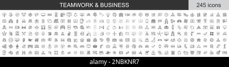Big set of 245 Teamwork and Business icons. Thin line icons collection. Vector illustration Stock Vector