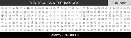 Big set of 245 Electronics and Technology icons. Thin line icons collection. Vector illustration Stock Vector