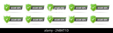 Set of green secure badge icons with shadow Stock Vector