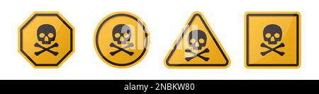 Set of danger hazard sign with skull and crossbones in different shapes in orange Stock Vector