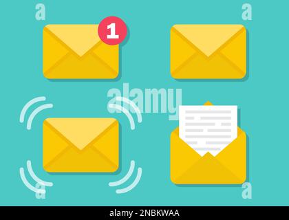 Set of email message envelope icons in a flat design Stock Vector