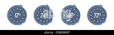 Set of clock arrow 12, 24, 48, 72 hours in a flat design Stock Vector
