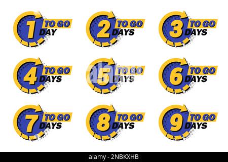 Set of days to go with halftone in a flat design. Number 1 to 9 Stock Vector