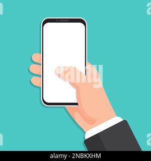 Hand holding smartphone with blank screen in a flat design Stock Vector
