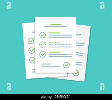 Document checklist paper sheets pile with tick in a flat design Stock Vector