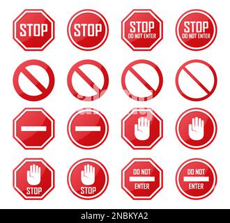 Set of stop, no enter, forbidden sign on a white background Stock Vector
