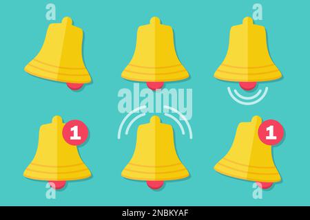 Set of notification bell icons in a flat design Stock Vector