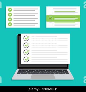 Laptop with checklist window in a flat design. Mockup of checklist for laptop in a flat design Stock Vector