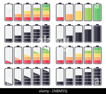 Set of battery charging indicator icons on a white background Stock Vector