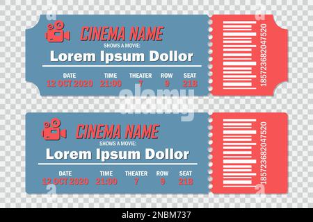 Set of cinema tickets on a transparent background Stock Vector