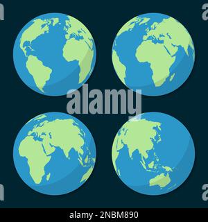 Set of Planet Earth icons in a flat design Stock Vector
