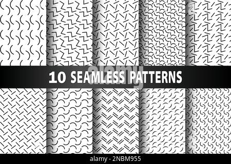 Funky memphis seamless vector patterns. 80s and 90s school fashion black and white texture backgrounds with simple geometric shapes. Background with a Stock Vector