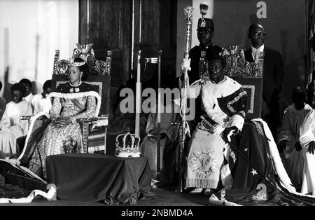 Emperor Jean-Bedel Bokassa wearing an ermine trimmed red velvet cloak ...