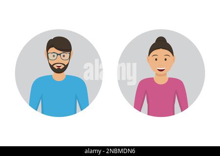Male and female user icons in a flat design Stock Vector