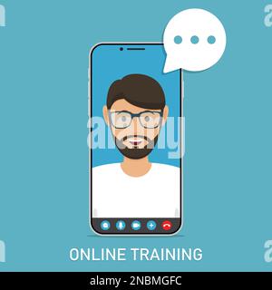 Online training with video teacher in smartphone in a flat design Stock Vector