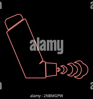 Neon hand Inhaler spray for treatment asthma cough relief concept Inhalation allergic patient red color vector illustration image flat style light Stock Vector