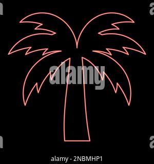 Neon palm tree silhouette Island concept red color vector illustration image flat style light Stock Vector