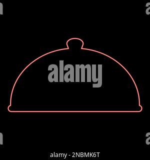Neon cloche serving dish Restaurant cover dome plate covers to keep food warm Convex lid Exquisite presentation gourmet meal Catering concept red Stock Vector