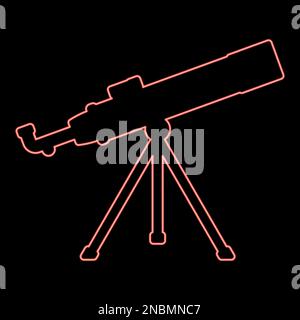 Neon telescope Science tool Education astronomy equipment red color vector illustration image flat style light Stock Vector